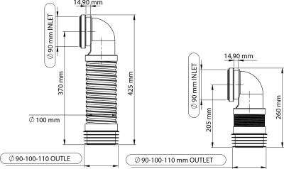 Bruckner Flexi dopojení s kolenem 90° pro závěsné WC, 205-370mm 159.320.0