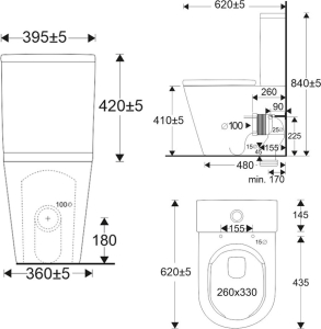 Mereo WC kombi, vario odpad, kapotované, Smart Flush RIMLESS, keramické vč. sedátka VSD91T1