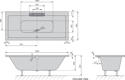 Polysan CASCATA obdélníková vana 185x85x45cm, kaskáda bílá 73836.101