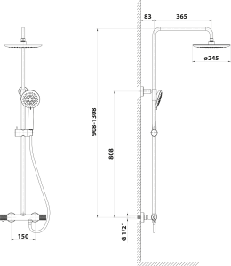Sapho SOLARIS sprchový sloup s termostatickou baterií, černá mat/chrom WD139BC