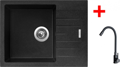 Granitový dřez Sinks PERFECTO 650 Granblack + ELASTA černá matná G24530