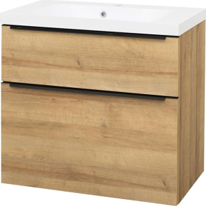 Mereo Mailo, koupelnová skříňka s umyvadlem z litého mramoru 81 cm, dub Riviera, černé madlo CN521MB