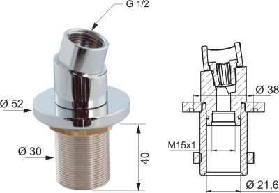 Sapho Sprchová průchodka na okraj vany s mezikusem F1/2"-M15x1, chrom 1205-41