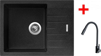 Granitový dřez Sinks PERFECTO 650 Granblack + ELASTA S černá matná G24830