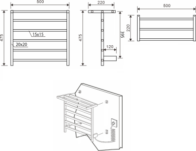 Sapho ELZOR elektrický sušák ručníků 500x470 mm, 60 W, černá mat EB510