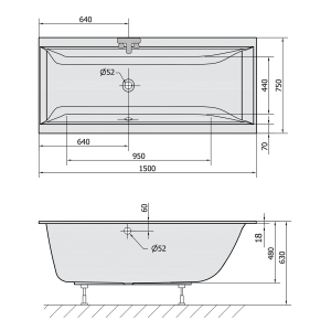 Polysan CLEO SLIM obdélníková vana 150x75x48cm, bílá 27611S