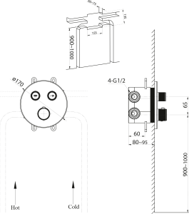 Sapho SMART SELECT podomítková sprchová termostatická baterie, box, 2 výstupy, zlato mat RP032GB