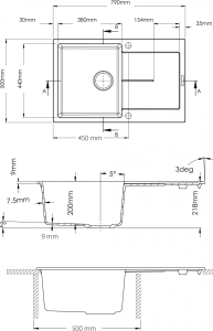 Granitový dřez Sinks ULTIMA 790 Metalblack + ELASTA S nerez/černá G25374