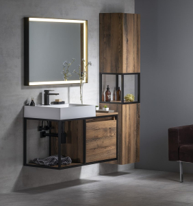 Sapho SKARA skříňka 35x171x32cm, 2x dvířka, levá/pravá, černá mat/dub Collingwood CG010-1919