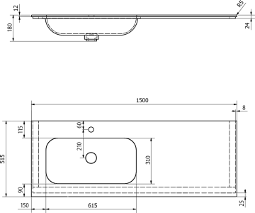 Sapho ARUBA umyvadlo, Rockstone, 150x51, 5cm, levé, bílá mat AR150-B1L