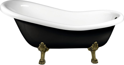 Polysan RETRO volně stojící vana 158x76x71cm, nohy bronz, černá/bílá 72972