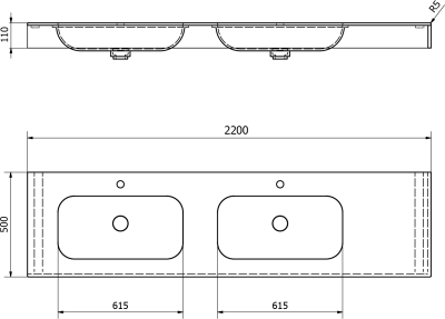 Sapho EMICO dvojumyvadlo, Rockstone, 220x50cm, límec L, levé, bílá mat EM220-B2L-L