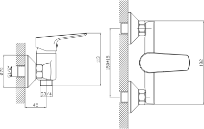 Aqualine LOTTA nástěnná dřezová baterie 3/4", bez ramínka, černá mat LT641B