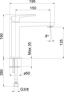 Sapho TURSI stojánková umyvadlová baterie, výška 190mm, černá mat TI004B