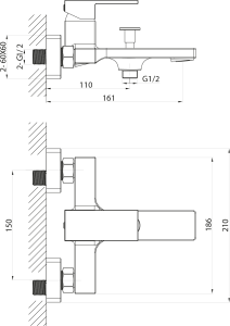 Sapho CUBEMIX nástěnná vanová baterie, černá mat CM010B