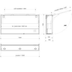 Sapho CLOE galerka s LED osvětlením 100x50x18cm, bílá CE100-0030
