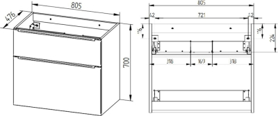 Mereo Mailo, koupelnová skříňka 81 cm, černé madlo, Multidecor, Arktická bílá CN591SBBIAA