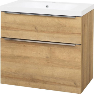 Mereo Mailo, koupelnová skříňka s umyvadlem z litého mramoru 81 cm, dub Riviera, chrom madlo CN521M