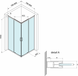Bruckner BORG čtvercová sprchová zástěna 800x800x1950 mm, čiré sklo 751.180.1