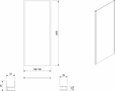 Aqualine AMADEO boční stěna 800 mm, sklo Brick BTP80