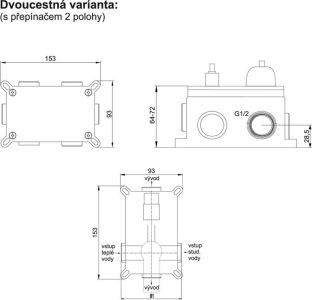Mereo Vanový set s termostatickou podomítkovou tlačítkovou baterií, 2-cestná + sprchová souprava CB60106TC5