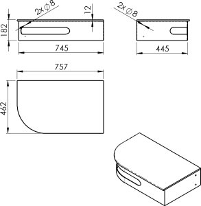Sapho PULSE rohový stolek s umyvadlem 755x455mm, pravý, nerez mat BM760-0101-01