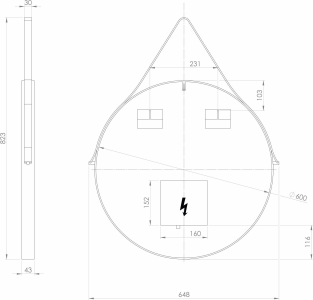 Sapho ORBITER kulaté zrcadlo s LED osvětlením ø 60cm, kožený pásek, černá mat ORL060
