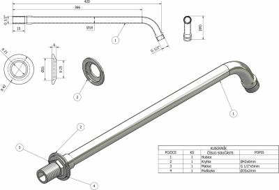 Aqualine Sprchové ramínko kulaté, 405mm, chrom T04