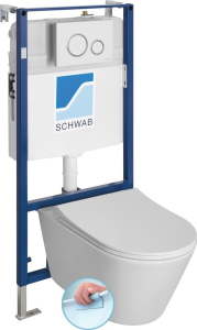 AVVA závěsné WC Rimless s podomítkovou nádržkou a tlačítkem Schwab, bílá 100314-SET5