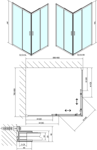 Polysan EASY obdélníková sprchová zástěna 900x800mm, čiré sklo EL5315