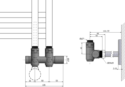 Sapho TWIN COMBI připojovací sada ventilů pro středové připojení, pravá, černá mat CP461BS