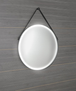 Sapho ORBITER kulaté zrcadlo s LED osvětlením ø 60cm, kožený pásek, černá mat ORL060