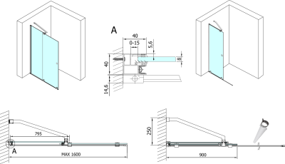Polysan MODULAR SHOWER zástěna s pojezdy 1600 mm, černá MS5-160B
