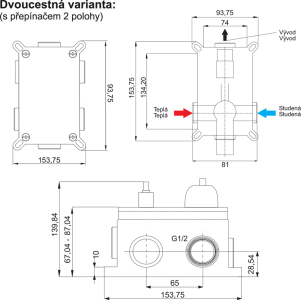Mereo Sprchová podomítková baterie s přepínačem, Eve, Mbox, hranatý kryt CBV60106C