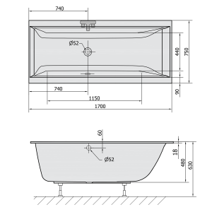 Polysan CLEO SLIM obdélníková vana 170x75x48cm, bílá 94611S
