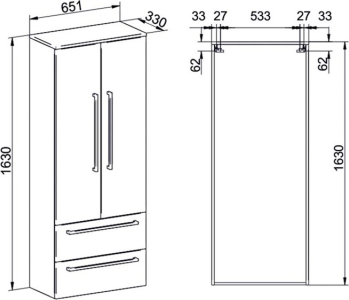 Mereo Bino, koupelnová skříňka vysoká 163 cm, dvojitá, Multidecor, Beton tmavě šedý CN699BET2