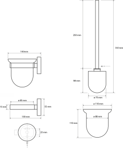 Sapho X-STEEL WC štětka závěsná, mléčné sklo, nerez mat XS301