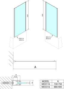 Polysan DEEP boční stěna 900x1650mm, čiré sklo MD3316
