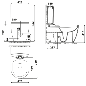 CREAVIT GRANDE WC kombi XL, spodní/zadní odpad, bílá GR360
