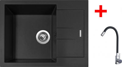 Granitový dřez Sinks AMANDA 650 Pureblack + Elasta nerez/černá G22826