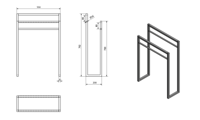 Sapho SKA stojan na ručníky 550x790x200mm, černá mat SKA301