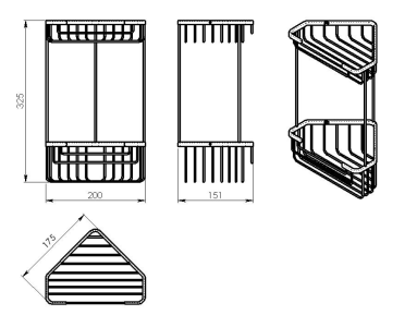 Gedy SMART dvoupatrová rohová police 200x325x151mm, černá mat 2482-14