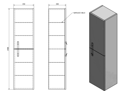 Sapho MITRA skříňka vysoká 35x140x30cm, antracit, L/P MT152