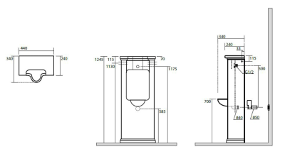 Kerasan WALDORF urinál na postavení se zakrytým přívodem vody 44x124, 5 cm, včetně sifonu, bílá 413101