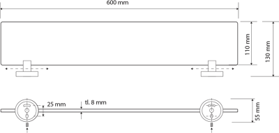 Sapho X-ROUND BLACK skleněná polička, 600mm, černá mat XR609B