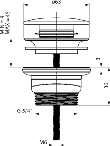 Bruckner Umyvadlová výpust 5/4“, click-clack, velká zátka, 4-45mm, ABS/bílá 151.308.0
