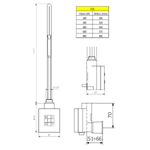 Sapho KTX topná tyč s termostatem, s krytem pro kabel, 800 W, chrom KTX-CW-800