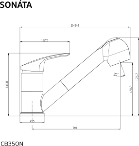 Mereo Dřezová stojánková baterie, Sonáta, s výsuvnou sprchou, chrom CB350N