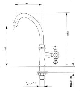 Sapho ANTEA stojánkový umyvadlový ventil, výška 260 mm, chrom 315