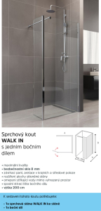 Mereo Boční díl pro WALK IN, Novea, 50 x  200 cm, chrom ALU, sklo Čiré CK10650S
